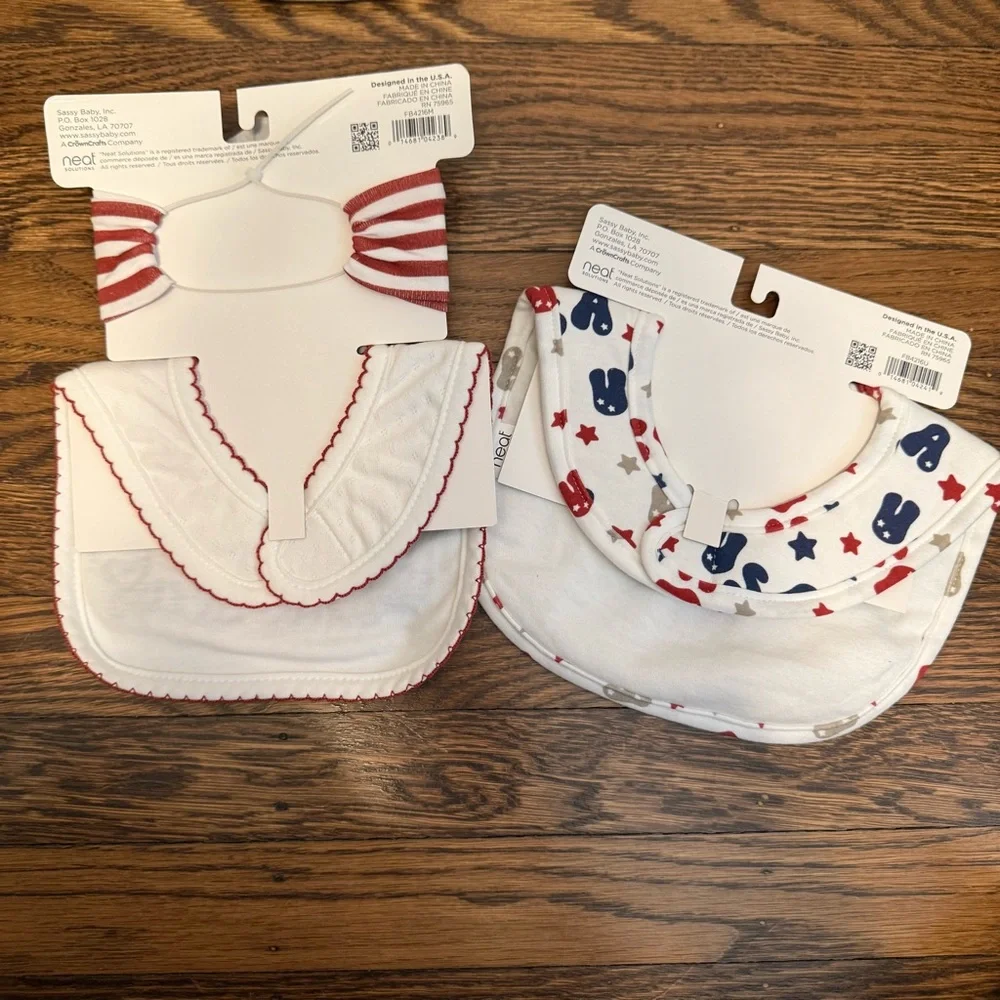 NEW! Neat Solutions 4th July Little Miss America Bib & Headband Set & USA Bib